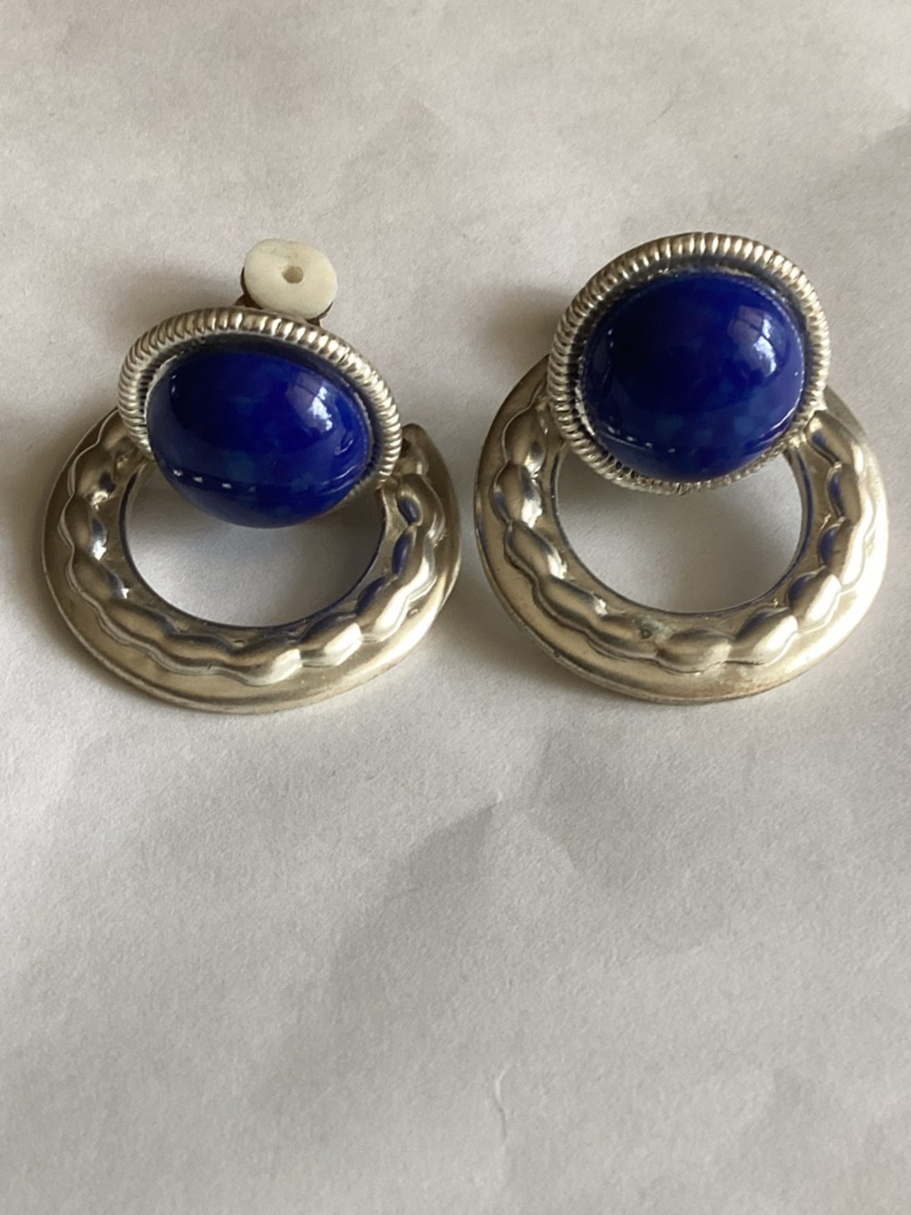 Silvertone Lapis Lazuli Door Knocker Earrings What a Beautiful Statement Piece!